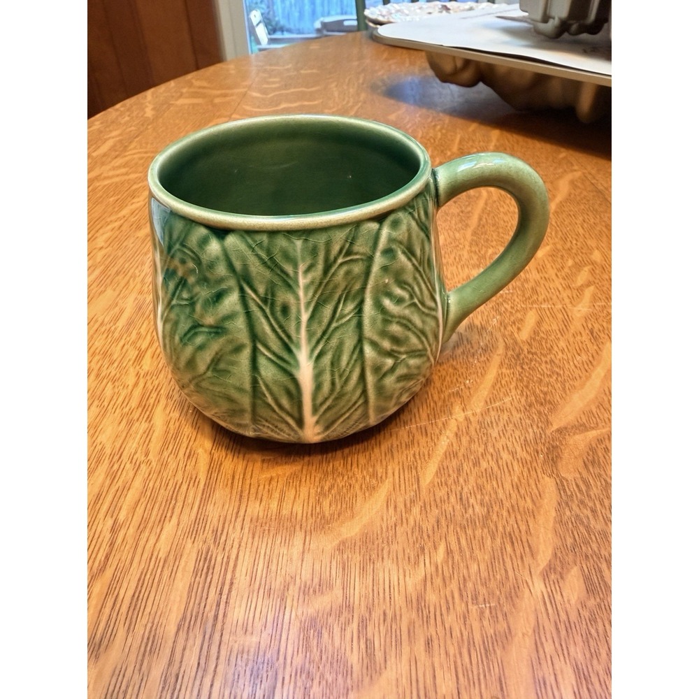 Bordallo Pinheiro Green Cabbage Leaf Cup Mug Vintage Portugal